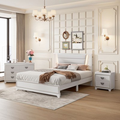 NicBex Queen Upholstered Bed Frame with Sparkling Shiny Headboard,Platform Bed with LED Light,No Box Spring Needed,White/Black