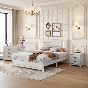 NicBex Queen Upholstered Bed Frame with Sparkling Shiny Headboard,Platform Bed with LED Light,No Box Spring Needed,White/Black - 1 of 4