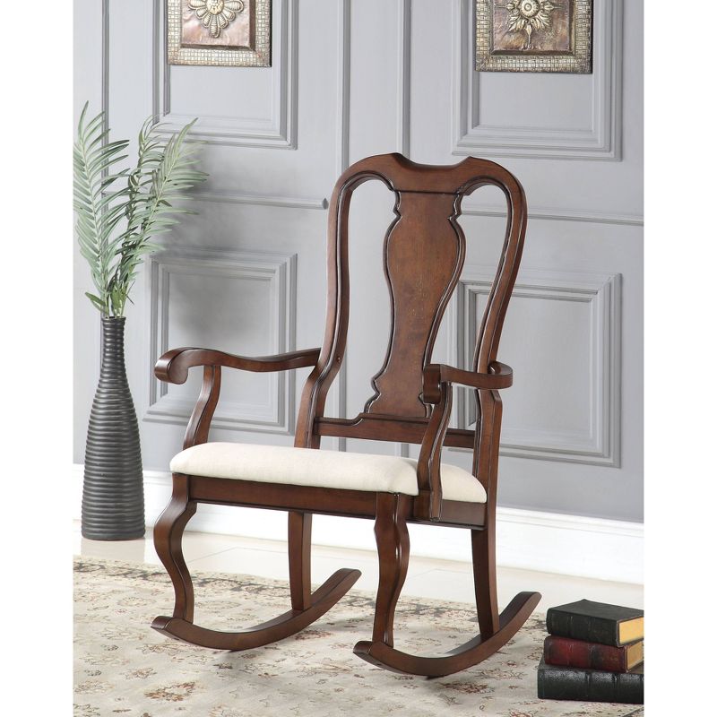 33&#34; Sheim Rocking Chair Beige Fabric/Cherry - Acme Furniture, 1 of 9