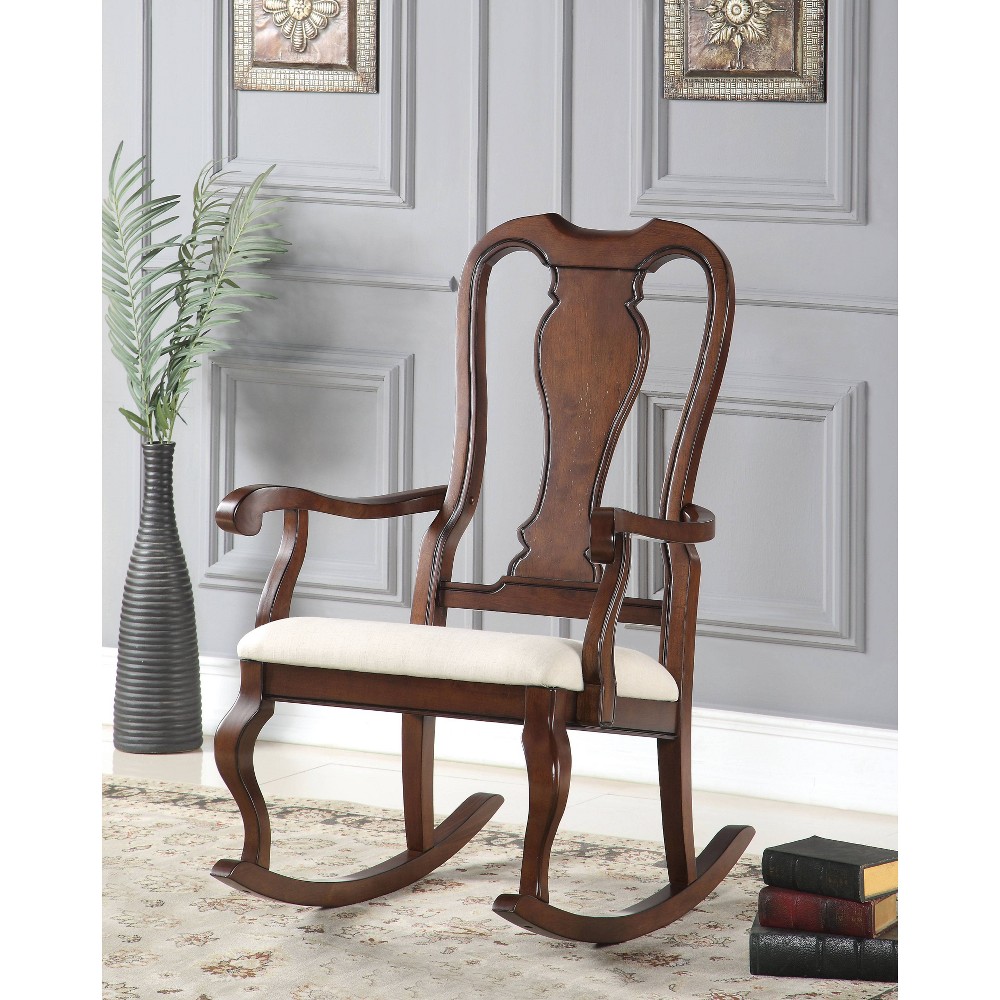 Photos - Rocking Chair 33" Sheim  Beige Fabric/Cherry - Acme Furniture