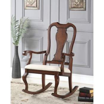33" Sheim Rocking Chair Beige Fabric/Cherry - Acme Furniture