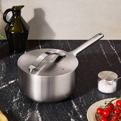 3-Quart Silver Stainless Steel Non-Stick Saucier with Lid