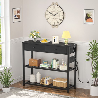 Aheaplus Entryway Table with Drawers, Sofa Table with Storage Shelves, Console Table with Charging Station