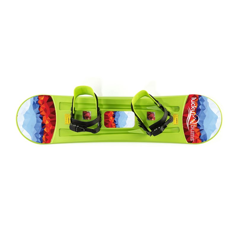 Lucky Bums Kids Beginner Plastic Snowboard with Pre Mounted Adjustable Bindings and Smooth Edges for Ages 7 to 10 Years Old, Green, 1 of 7