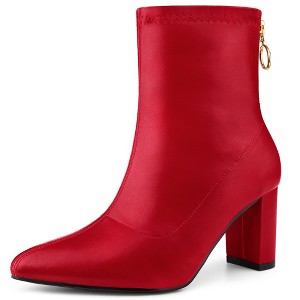 Allegra K Women's Pointy Toe Back Zip Block Heel Ankle Boots - 1 of 4