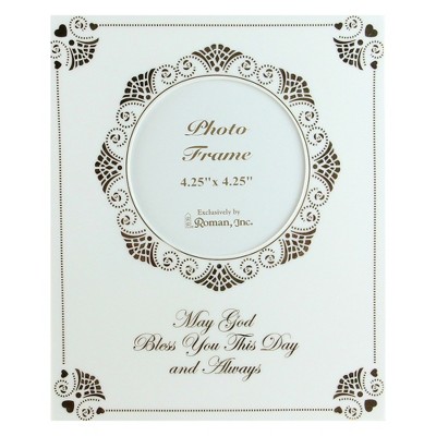 Roman 4.25"x 4.25" Baptism Christening Porcelain Square Photo Picture Frame - White/Gold