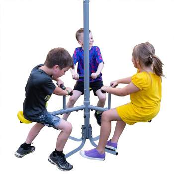 XDP Recreation Triple Fun Go Round 360 Degree Outdoor Spinning and Twirling Kids Playground or Backyard Ride for Up To 3 Children