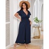 Clearlove Plus Size Loose Jumpsuits for Women Casual Wide Leg Pants Floral Jumpsuits Short Sleeve One Piece Outfit - 2 of 4