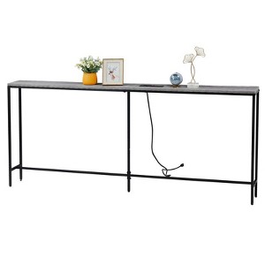 70.9 inch Narrow Long Console Table with 2 Power Outlets & USB Ports, Narrow Entryway Table Sofa Table Behind Couch for Living Room, Rustic Gray - 1 of 4