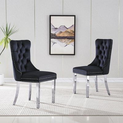NicBex High-End Velvet Upholstered Tufted Dining Chairs Set of 2 with Mirrored Steel Legs,Modern Accent Chairs for Dining Room,Office