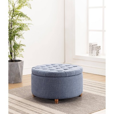 Large Round Tufted Storage Ottoman with Lift Off Lid - WOVENBYRD