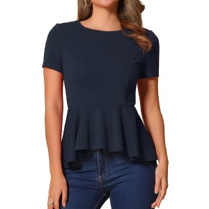INSPIRE CHIC Women's Short Sleeve Round Neck Stretch Business Classic Peplum Top - 1 of 4