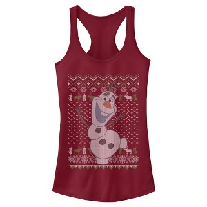 Juniors Womens Frozen Ugly ChristmasOlaf Sven Racerback Tank Top - 1 of 3