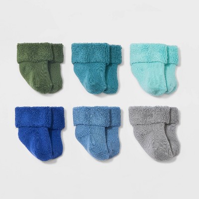 Image of Baby 6pk Terry Bootie Socks - Cloud Island™ Green/Blue 0-3M