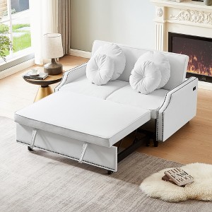 LOVMOR 54.7" Multiple Adjustable Positions Sofa Bed Stylish Sofa Bed with a Button Tufted Backrest, Two USB Ports and Four Floral Lumbar Pillows - 1 of 4