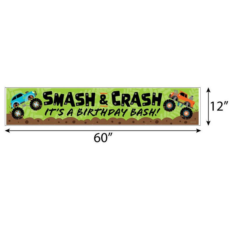 Big Dot of Happiness Smash and Crash - Monster Truck - Happy Birthday Boy Decorations Party Banner, 2 of 8