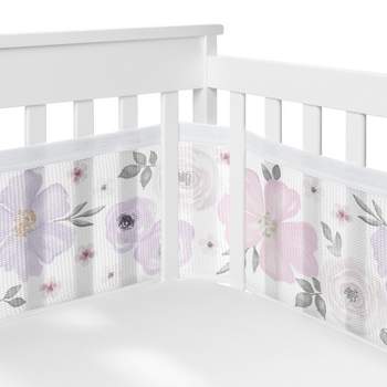 Sweet Jojo Designs + BreathableBaby Breathable Mesh Crib Liner Girl Watercolor Floral Purple Pink and Grey
