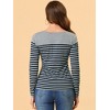 INSPIRE CHIC Women's Color Block Round Neck Long Sleeves Striped Basic T-Shirt - 4 of 4