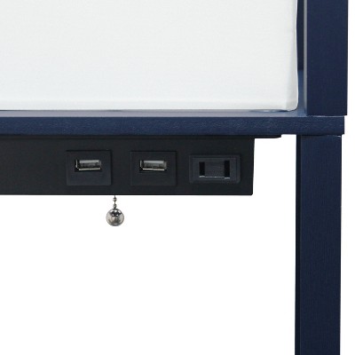 Classix Navy Blue 62.5" 3-Tier Shelf Floor Lamp with Linen Shade