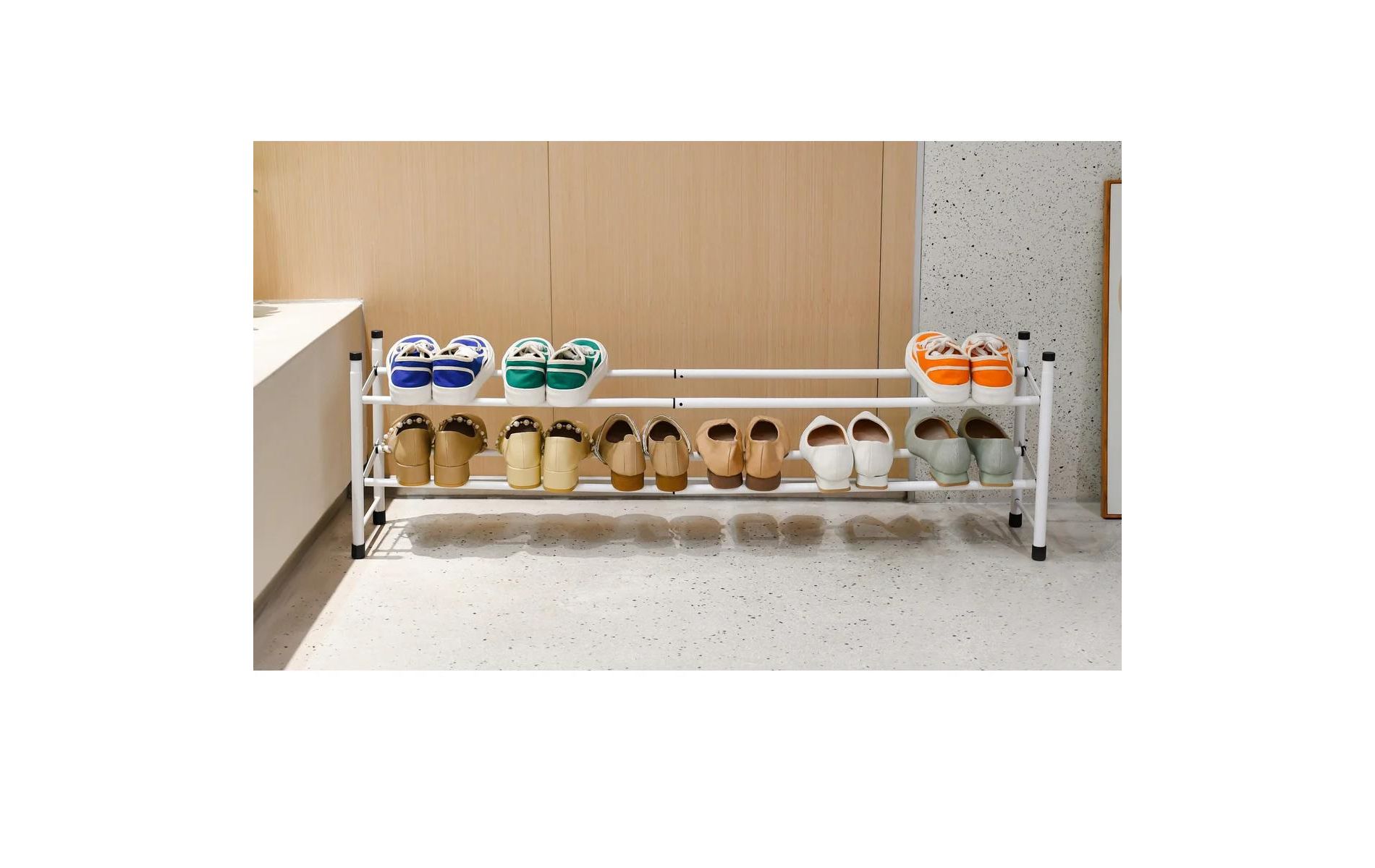 J&V TEXTILES Expandable Shoe Rack, Stackable Shoe Rack for Closet, Small Shoe Rack Organizer for Entryway, Adjustable Shoe Rack for Garage