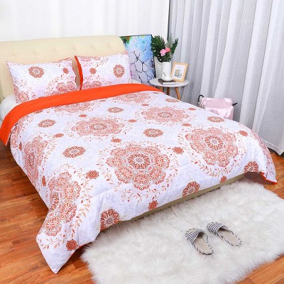 3 Pcs Queen Polyester Bohemian Pattern Soft Bedding Comforter Bedding Sets Orange - PiccoCasa