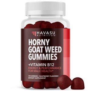 Horny Goat Weed Gummies + Vitamin B12, Energy Endurance & Performance Support for Men, Mood Health Support, Havasu Nutrition, Raspberry, 30ct - 1 of 4