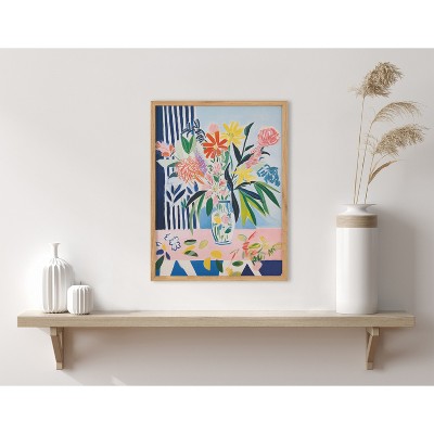 Natural Wood Framed Colorful Floral Vase Print, 12x16
