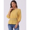 INSPIRE CHIC Women's 3/4 Sleeve Round Neck Smocked Waist Peplum Blouse - 4 of 4
