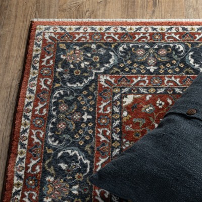 Navy and Gold Persian Style Microfiber Runner Rug