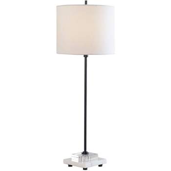 Uttermost Modern Buffet Table Lamp 33" Tall Black Metal Marble White Linen Drum Shade for Bedroom Living Room Nightstand Bedside