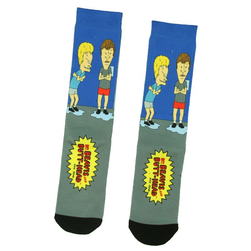 Beavis And Butthead Cartoon Adult Sublimated Crew Socks For Men Blue, 1 of 4