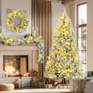 VisioGear Craft Activity Kits 6FT Snow Flocked Christmas Tree, Pre-Lit Set with Tree Garland Wreath fHome, Multicolor - 1 of 4