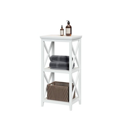 Three Shelf Cross Frame Etagere Tower White - RiverRidge Home