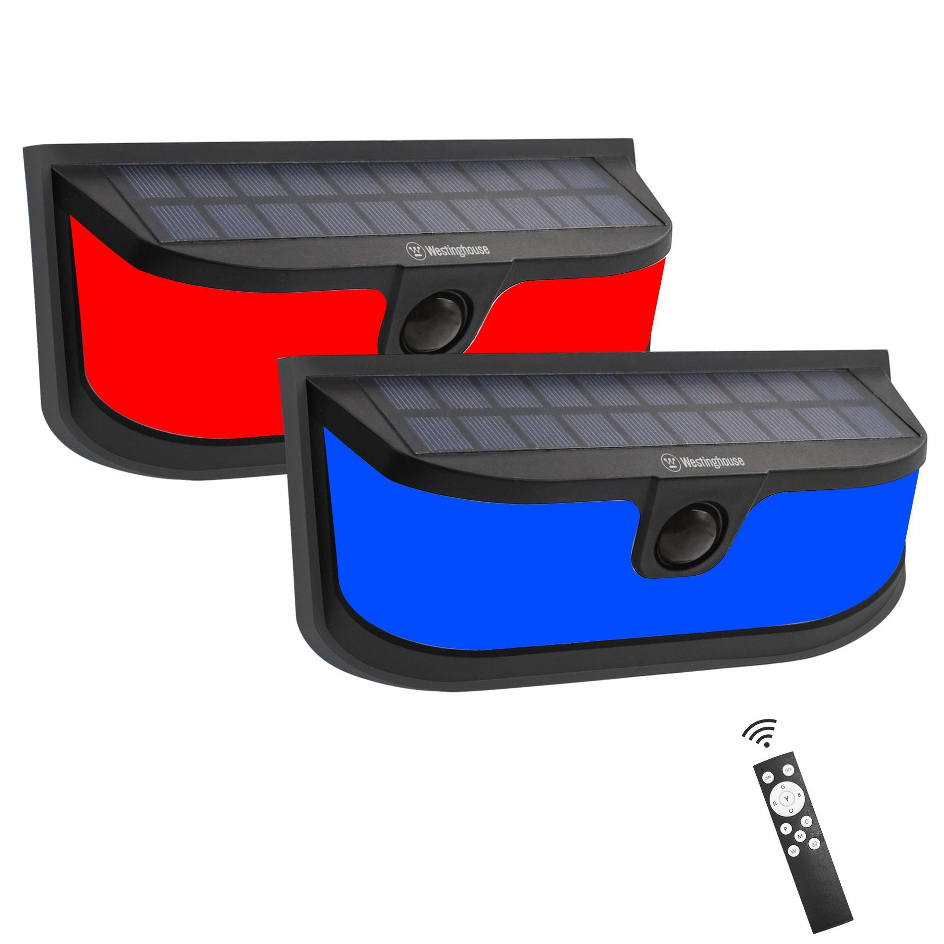 1200 Lumen Solar LED Motion Activated Color Changing Wall Lights with Remote 2-Pack