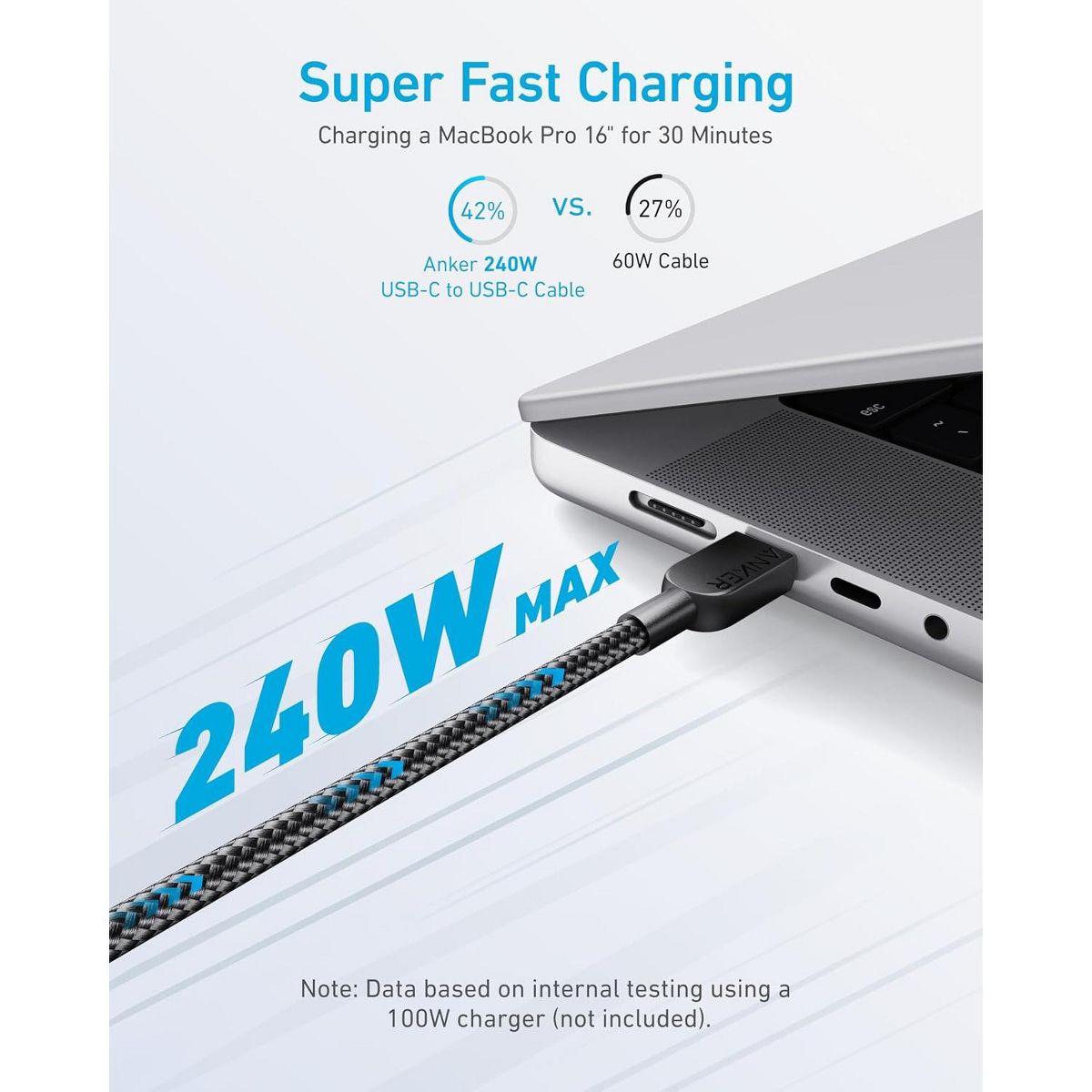 Anker USB C to USB C Cable, 240W Fast Charging Cord (2-Pack, 10 ft, Black) | For iPhone 17 / 16 Series, MacBook Pro 2020, iPad Air 4, and More - thumbnail 2