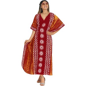 LA LEELA Women's Summer Holiday Beach Casual Dailywear Relaxed Fit Caftan House Sleep Shirt Loungewear Dashiki Dresses for Women 2X-3X Orange, Sun - 1 of 4