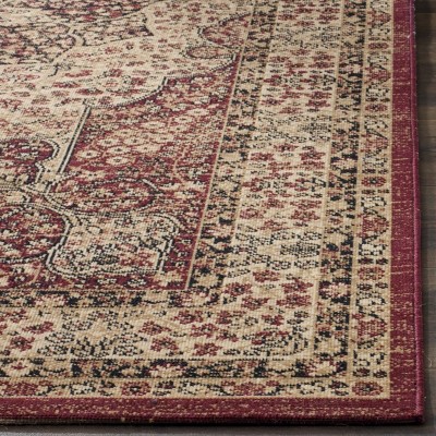 Red and Cream Rectangular Wool Persian Area Rug