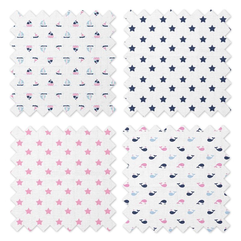 Bacati - Little Sailor Blue/Navy/Pink Girls Muslin Swaddling Blankets set of 4, 5 of 6