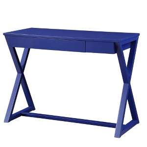 Royal Hampton Writing Desk with X Base and 1 Center Drawer, Blue - 1 of 4