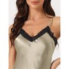 cheibear Women's V Neck Lingerie Nightgown Lace High Low Irregular Hem Short Satin Slip Dress - 4 of 4