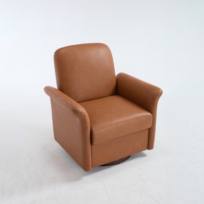 Lirago 33" Wide Cream Faux Leather Swivel Accent Chair