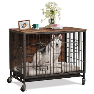 Indoor dog crate with double doors, wheels and removable tray, sturdy dog ​​crate, easy to assemble - 1 of 4