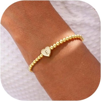 Beaded Bracelets for Women Dainty Heart Initial Bracelet Letter A-Z Charm Bracelet for Women Stretch