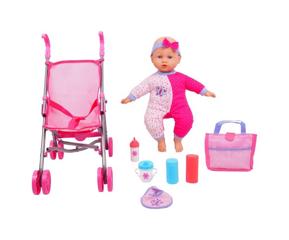 Gi-Go Toy 14" Baby Doll with Stroller Set