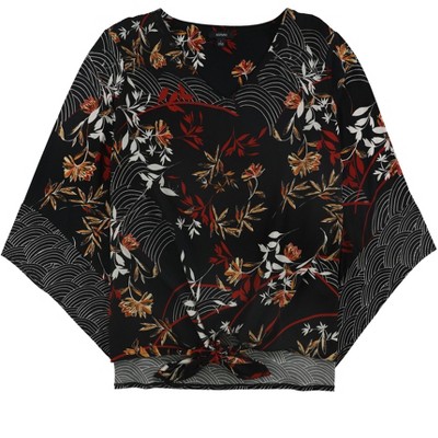 Alfani Womens Tie-Front Floral Pullover Blouse