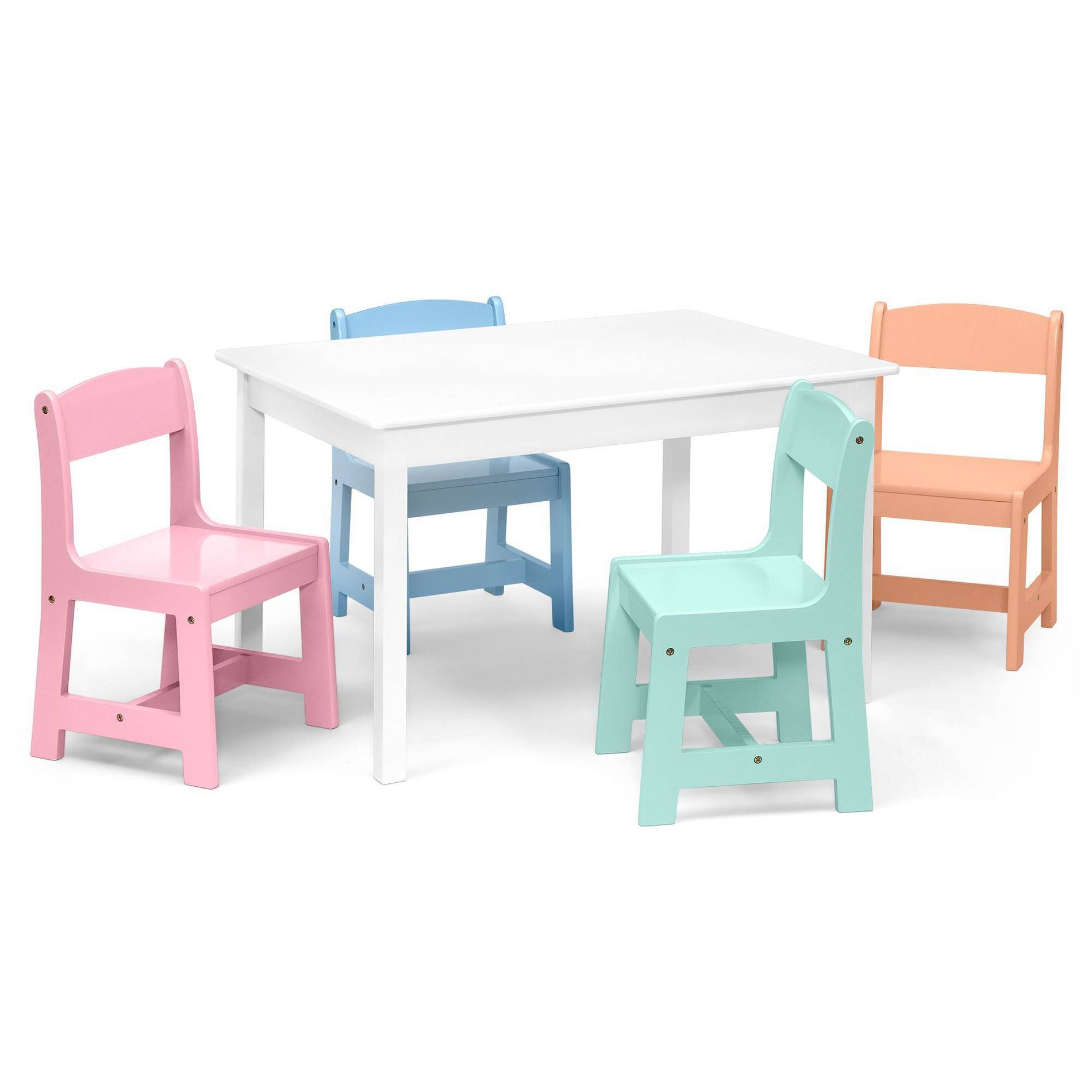 Delta Children MySize Kids' Table with 4 Chairs - Greenguard Gold Certified - Bianca White/Pastel - 5ct