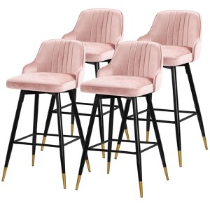 Bekrvio Swivel Bar Stools Set of 2/4,25.6"/29" Counter Height Stool Velvet Upholstered Armless Bar Chair with Metal Frame for Kitchen Island - 1 of 4