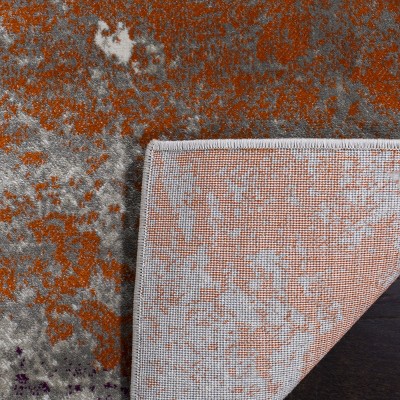 Gray and Orange Floral Hand-knotted Rectangular Area Rug