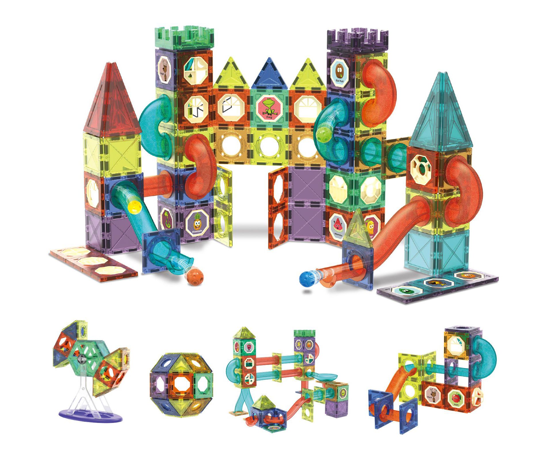 Contixo STEM Building Toys, 110pcs Glow-in-the-Dark Marble Magnetic Light-Up Blocks Set for Ages 3+