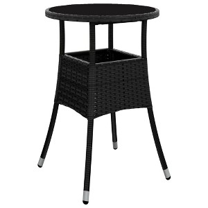 vidaXL Patio Table, 23.6"x29.5" Tempered Glass and Poly Rattan Black - 1 of 4